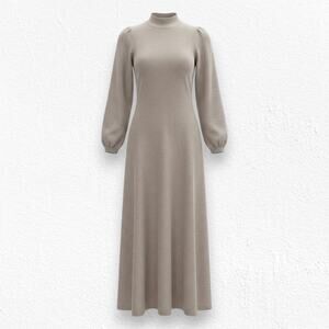 ba&sh Felicity Beige Wool Blend Knit Puff Sleeve Midi Sweater Dress Size Large